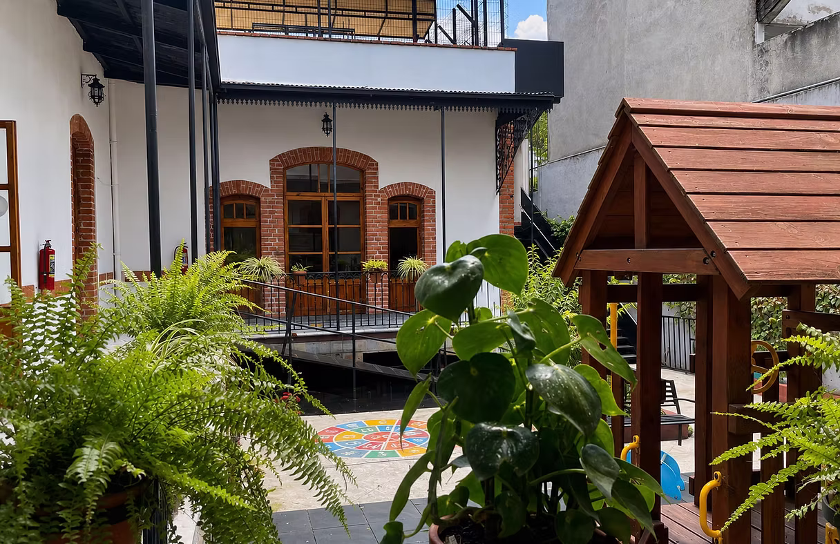 patio with flowers