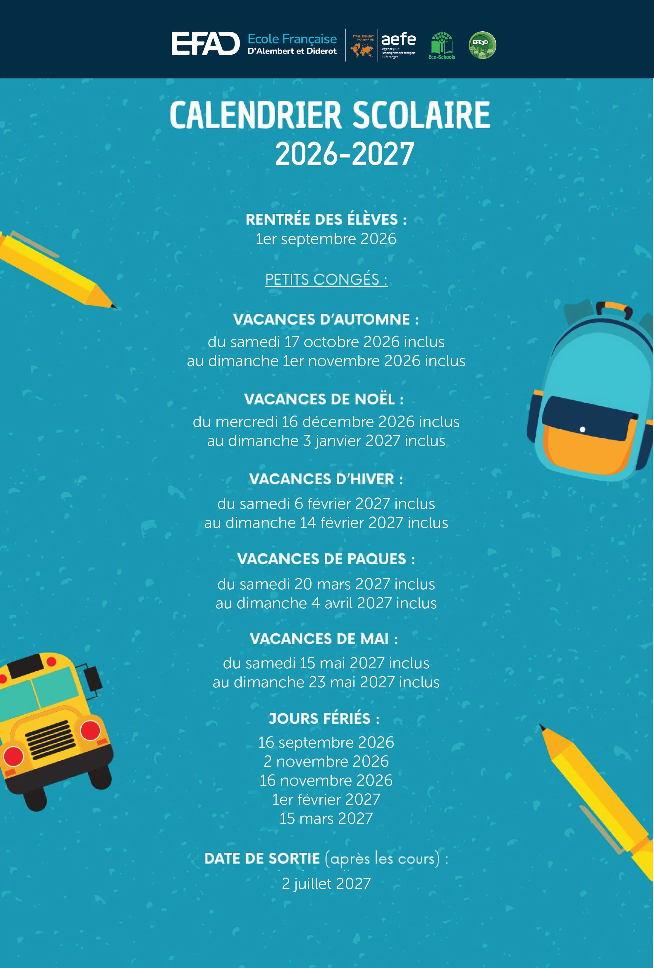 2025-2026 School Calendar (FR)
